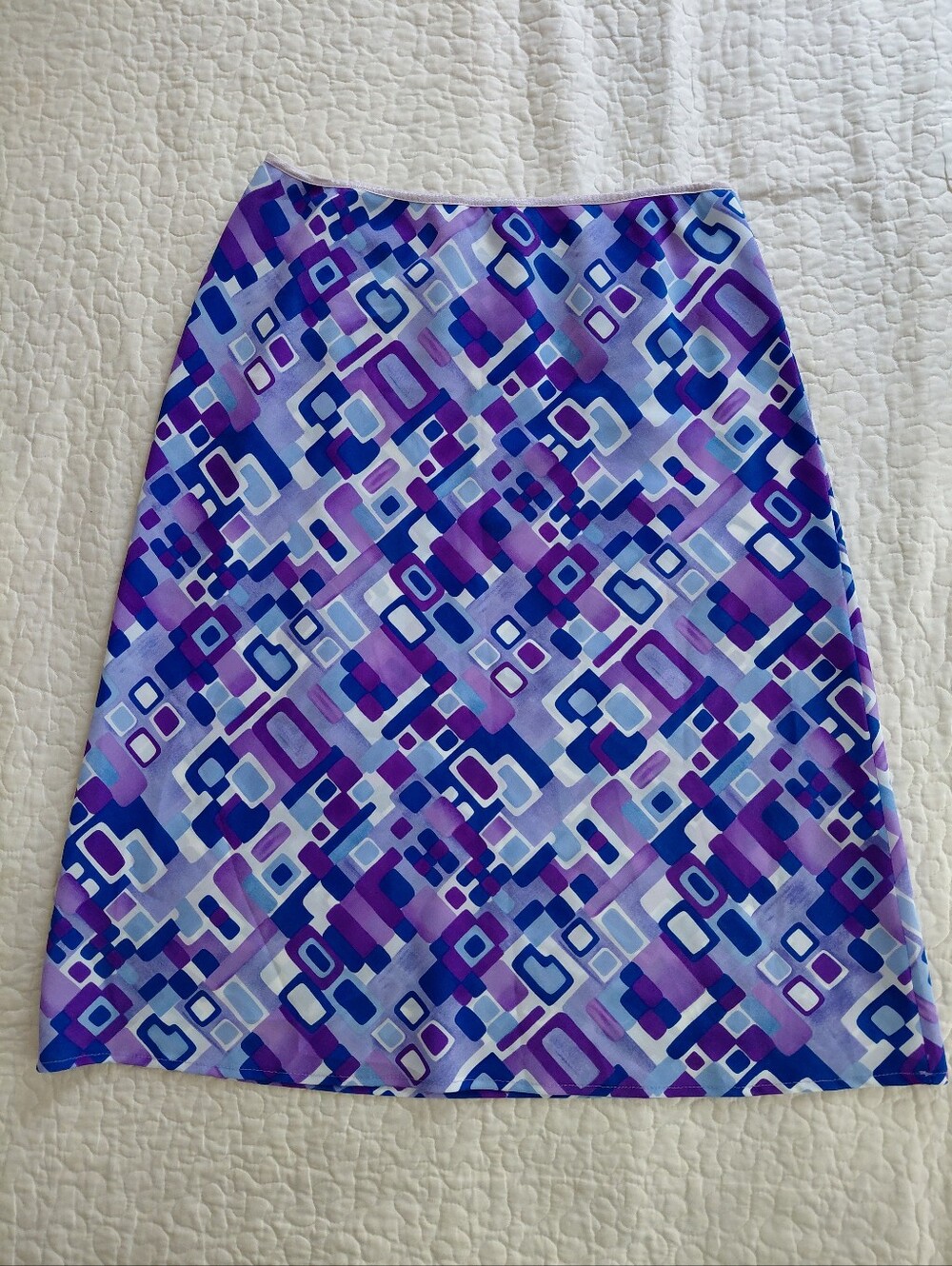 Geometric Blue and Purple Print A-Line Skirt